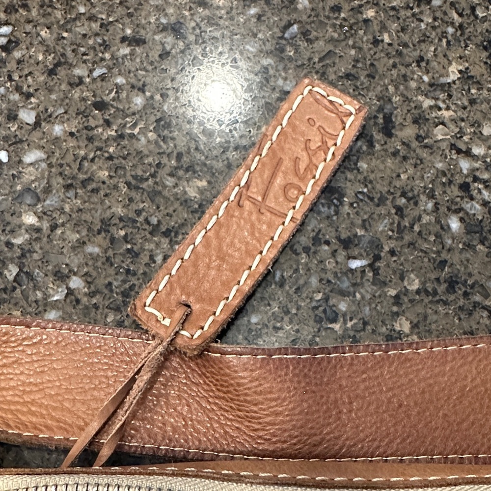 Fossil Tan Leather Satchel with Buckle Accents - Picture 2 of 6